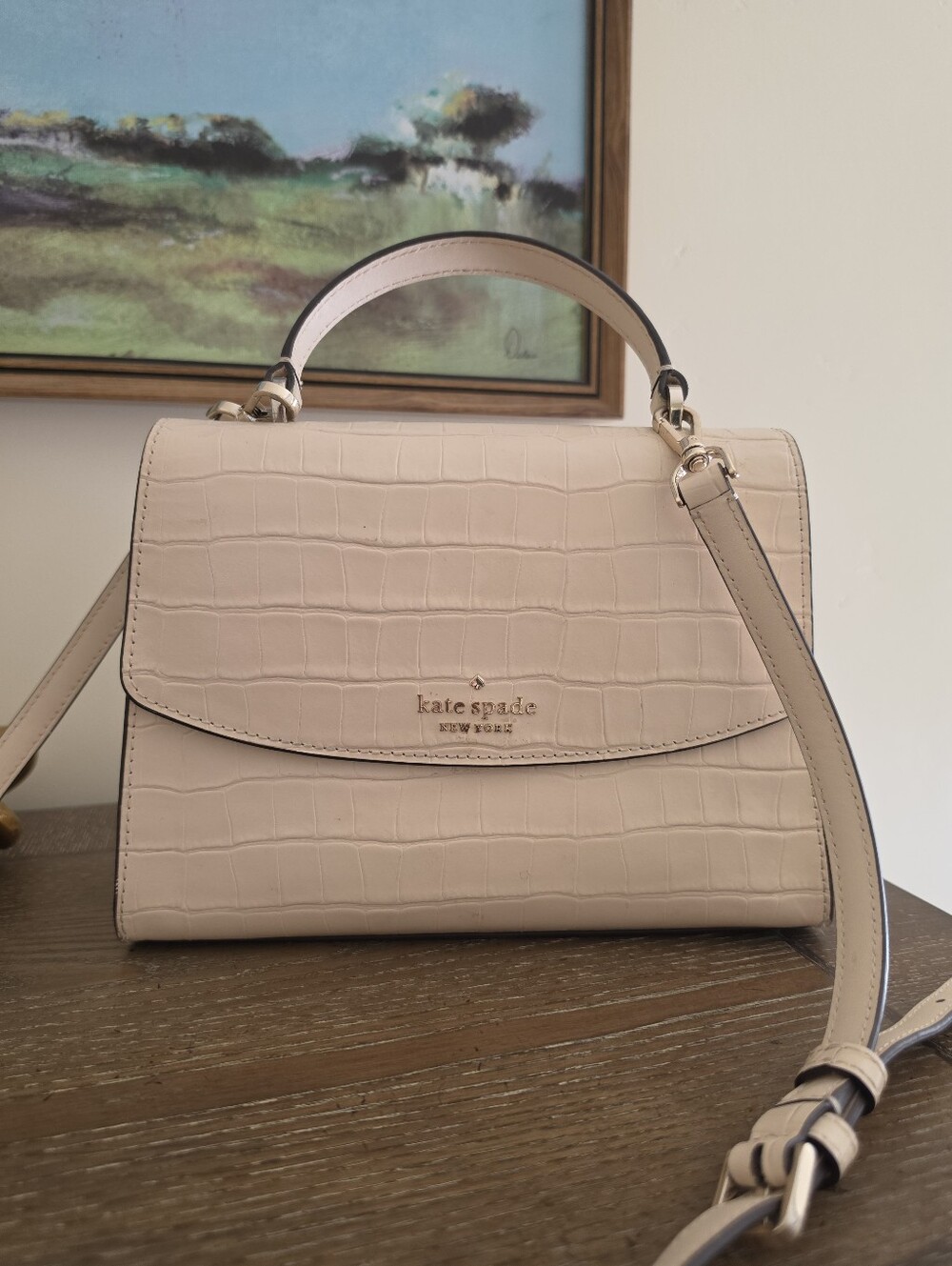 Kate spade Cream Croc-Embossed Top Handle Satchel